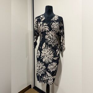 Jones Wear Elegant Black and Cream Floral Dress